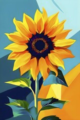 Fototapeta premium Illustration of a sunflower in abstract bold geometric shapes, AI generated