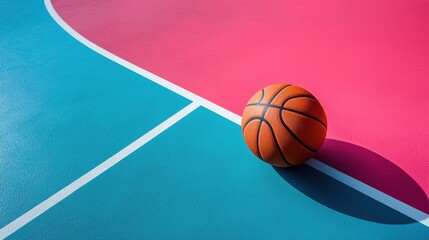 Bright Basketball on Vibrant Court Surface with Bold Colors
