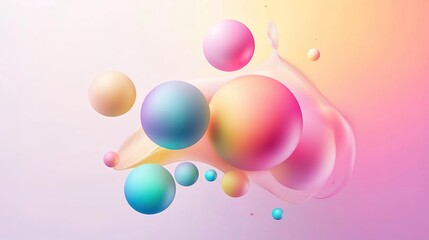 abstract with colorful random flying balls. Colorful rainbow matte soft balls in various sizes.