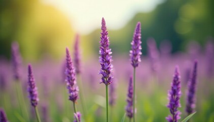 Naklejka premium Tall purple stalks sway gently in the summer breeze, gentle, tall
