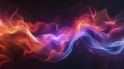 Obraz premium Neon abstract image with pink, blue, and orange flowing light trails on a dark background, AI generated