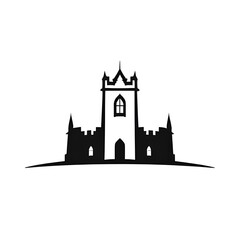 Obraz premium Minimalist Silhouette of Medieval Castle Tower in Countryside Landscape