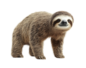 Brown and white sloth is standing on transparent background