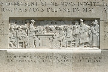 Reformer Pierre Viret carries out the first Reformed baptism in Geneva in 1534, relief at the...