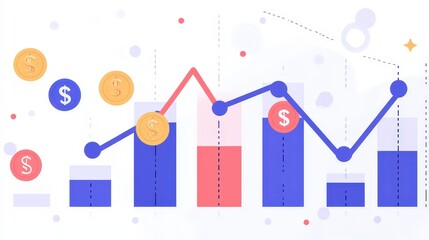 A graph that clearly displays the financial growth of a business, with a focus on strategic investment opportunities and the resulting profit gains, marked with dollar signs for clarity.