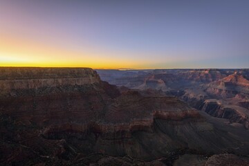 Gorge of the Grand Canyon at sunset, view from Yavapai Point, eroded rock landscape, South Rim, Grand Canyon National Park, near Tusayan, Arizona, USA, North America