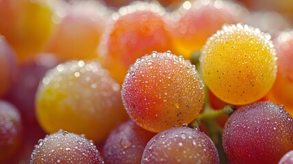 Grapes Freshness Antioxidants, Macro Shot of Dew-Covered Grapes Highlighting Texture and Freshness