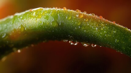A close-up shot of a plant with tiny water droplets on its leaves