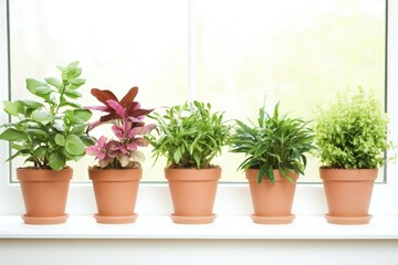 Indoor plants on a windowsill, a compact arrangement with a view