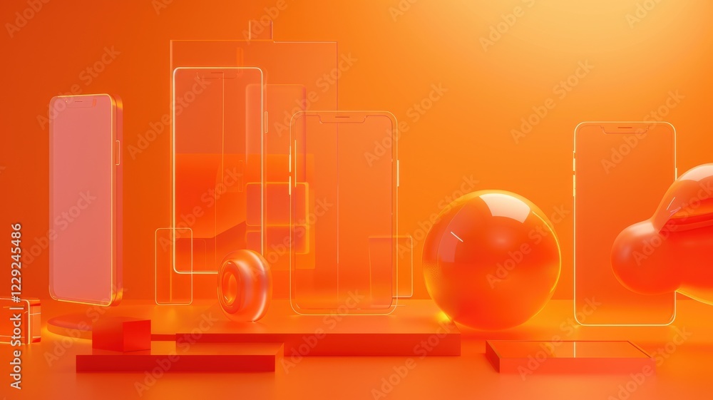Poster abstract digital interface with orange and white elements. digital artwork of macro photograph of mo