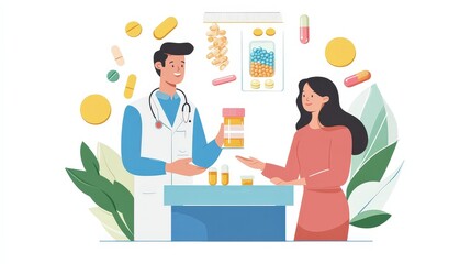 healthcare professional explaining the role of prebiotic and probiotic supplements for gut health to a patient