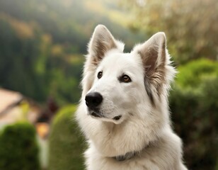 Obraz premium Dog, young dog, White Swiss Shepherd, Berger Blanc Suisse, recognised dog breed from Switzerland (picture KI generated), AI generated