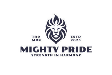 mighty pride royal king lion head logo vector 