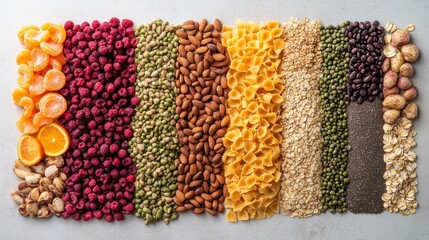 Fototapeta premium food with high content of dietary fiber arranged side by side. 