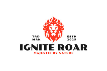 majestic lion fire flame logo design template