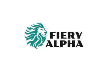 alpha lion fire flame logo design template