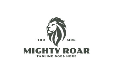 mighty roar lion fire flame logo design template