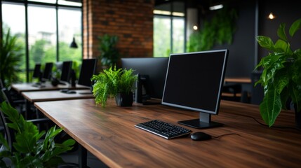 Modern Office Workspace with Greenery