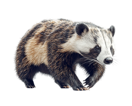 Bear with a black and white face is walking on transparent background