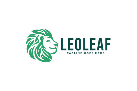 luxury lion leaf logo design template