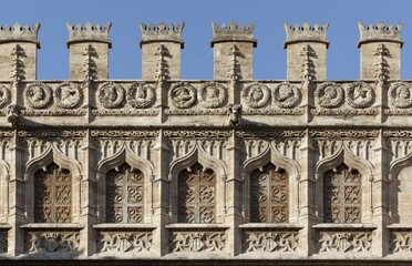 Obraz premium Gothic façade, silk exchange, Llotja de la Seda, old town, Ciutat Vella, Valencia, Spain, Europe