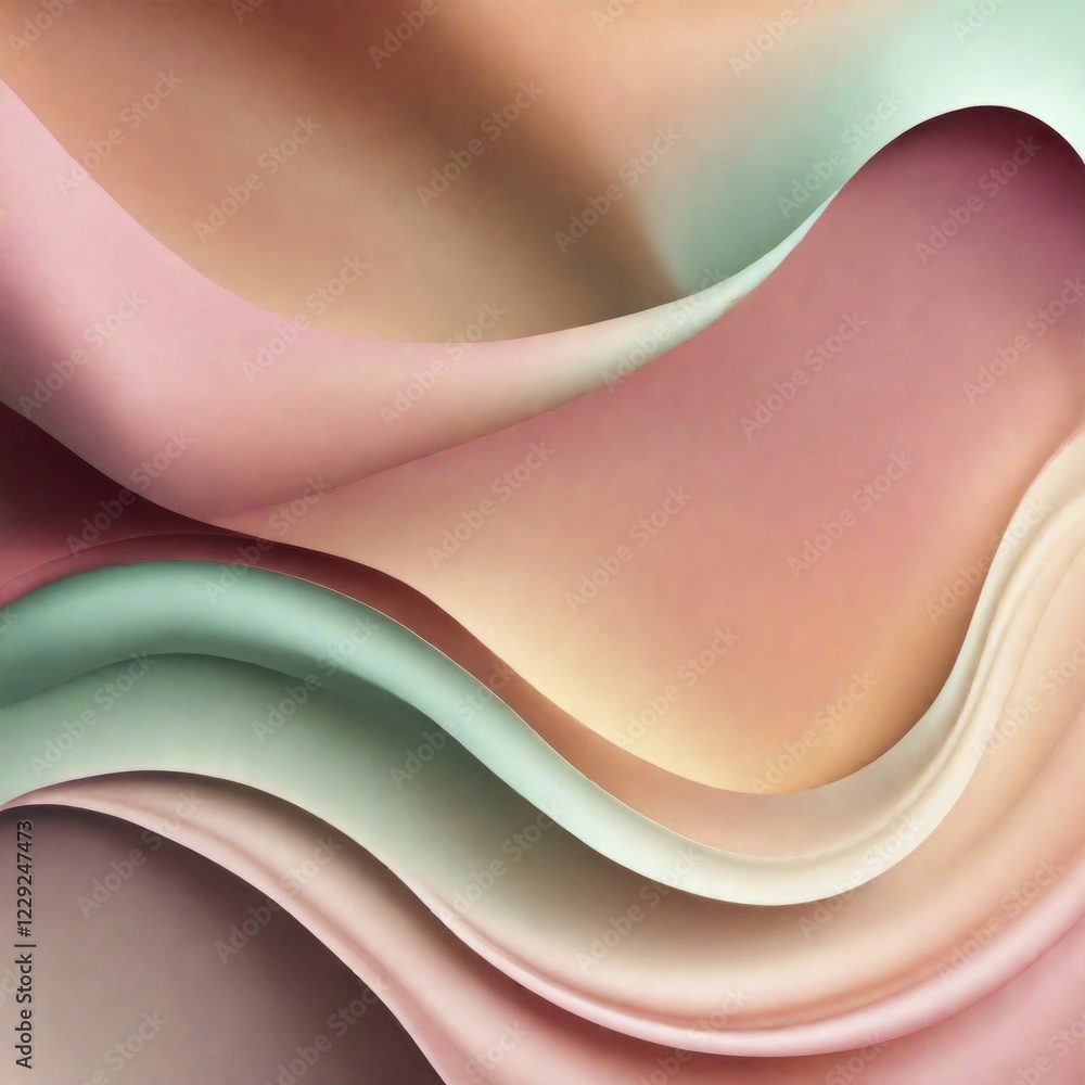 Poster smooth and flowing abstract design with pastel curves creating a serene and soft gradient, ai genera