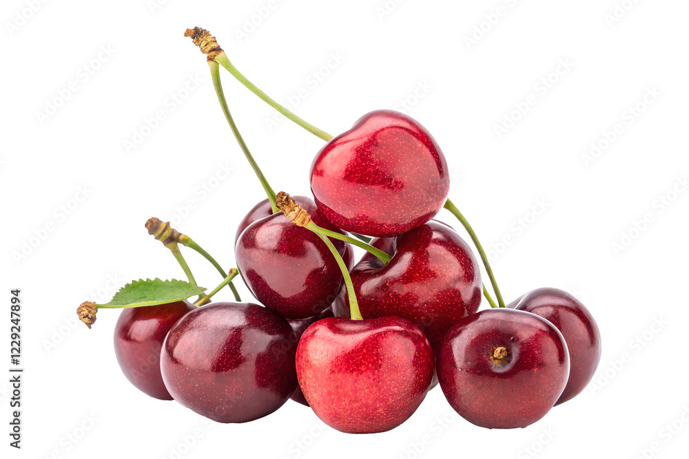Poster pile of red cherries isolated on transparent background png image