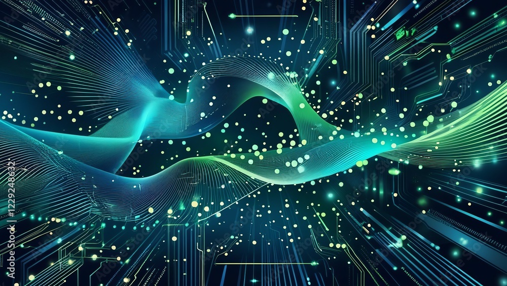 Poster fractal energy in cyberspace with wave-particle motion and digital design