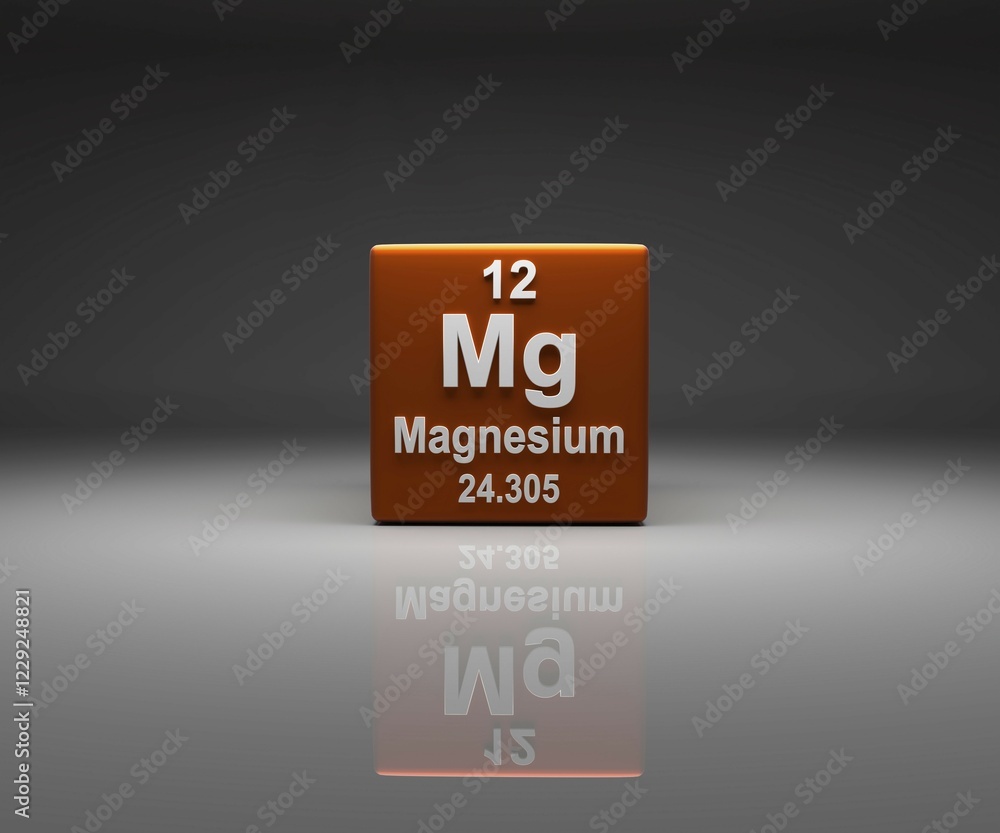 Poster cube with magnesium number 12 periodic table, 3d rendering