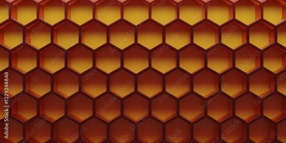 Poster red honeycomb or hexagon background us as header or backdrop, 3d rendering