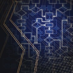 Abstract flowchart diagram. Computer program algorithm. Information technology conceptual background in blue