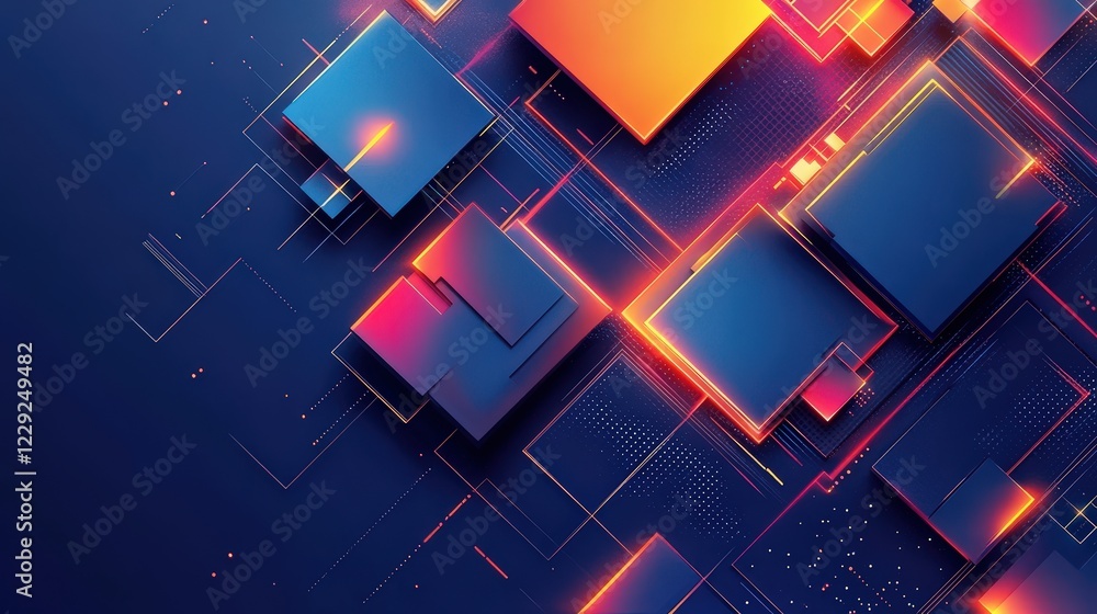Poster high-tech abstract design with layered geometric shapes and illuminated edges