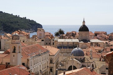 Fototapeta premium View from the city wall over the rooftops of the historic centre, Dubrovnik, Croatia, Europe