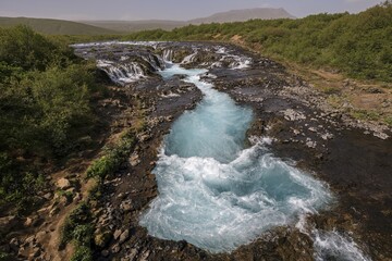 Waterfall Bruarfoss, River Bruara, South Iceland, Iceland, Europe
