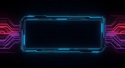 Obraz premium Futuristic digital interface background with glowing neon lines and large blank copy space for UI design. Copyspace Textspace.