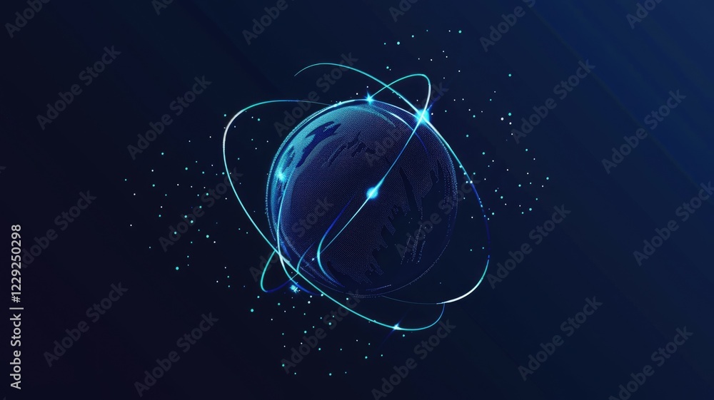 Poster glowing blue digital globe with connecting lines. abstract artwork of circle shape with glowing line