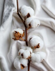 cotton buds on a white, Cotton Flowers on Pristine White Fabric and Tree Cotton Buds,cotton buds on a white, cotton plant flower white nature agriculture