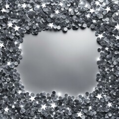 Obraz premium Silver metallic circles forming a border around a smooth central area with a reflective texture, AI generated