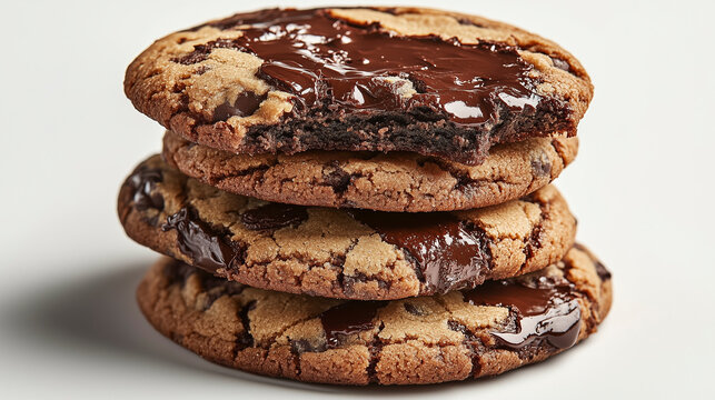 Detailed capture of chocolate chip cookies stack with a sleek look and soft shadows.