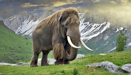 Fototapeta premium AI generated, animal, animals, mammal, mammals, biotope, habitat, a, individual animal, foraging, wildlife, mammoth, mammoths, woolly mammoth (Mammuthus primigenius), symbolic image