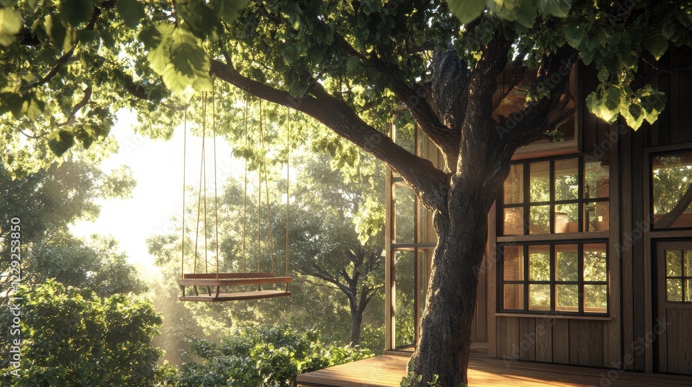 Poster large treehouse featuring a tree swing attached to a sturdy branch