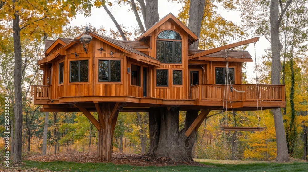 Poster large treehouse featuring a tree swing attached to a sturdy branch