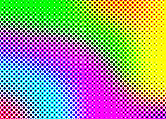 Rainbow gradient circle background image It has red, black spots. Black and blue polka dots, blue, purple, green, yellow, orange, polka dot background image.
