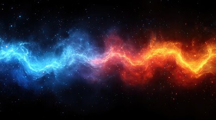 Obraz premium Vibrant cosmic wave of blue and orange nebula swirling through the dark universe background