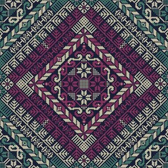 Seamless pattern design with traditional Palestinian embroidery motif