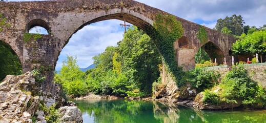 Roman Bridge in Cangas de Onís, Asturias, Spain