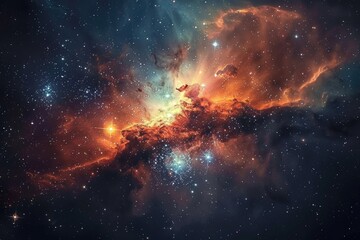 Galaxy with planets and stars in outer space. Digital artwork of planet or solar system with planet and star floating in dark galaxy. Space photography design. Universe and cosmic design. AIG51.