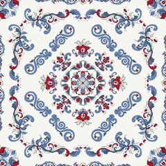 Rosemaling tile, traditional Norwegian decorative pattern. Vector illustration