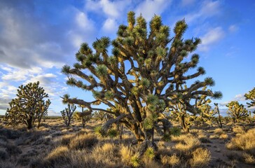 Joshua Trees (Yucca brevifolia) in Evening Light, Mojave Desert, Desert Landscape, Mojave National...