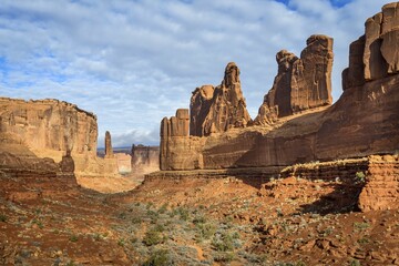 Park Avenue Trail, Rock formation of the Courthouse Towers, Arches National Park, Utah, USA, North...